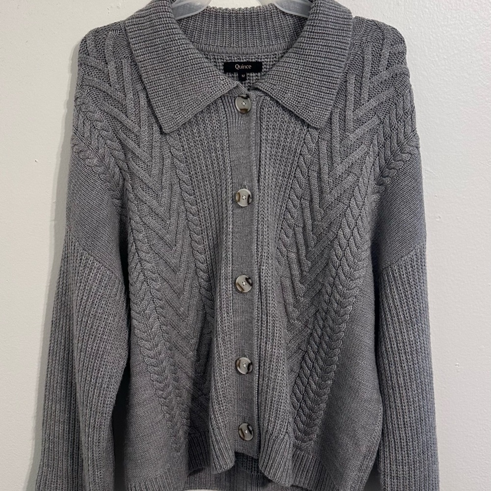 Quince Charcoal Cable Knit Cardigan
